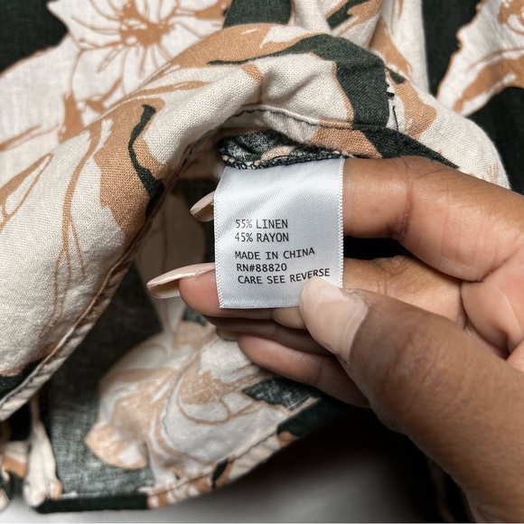 Rachel Zoe Women Linen Crop Top Small Green Floral Boho Puff Sleeve Resort‎ - Picture 5 of 10